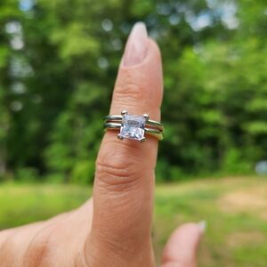 Asscher White Sapphire Engagement Ring, Princess Cut Solitaire Engagement Ring